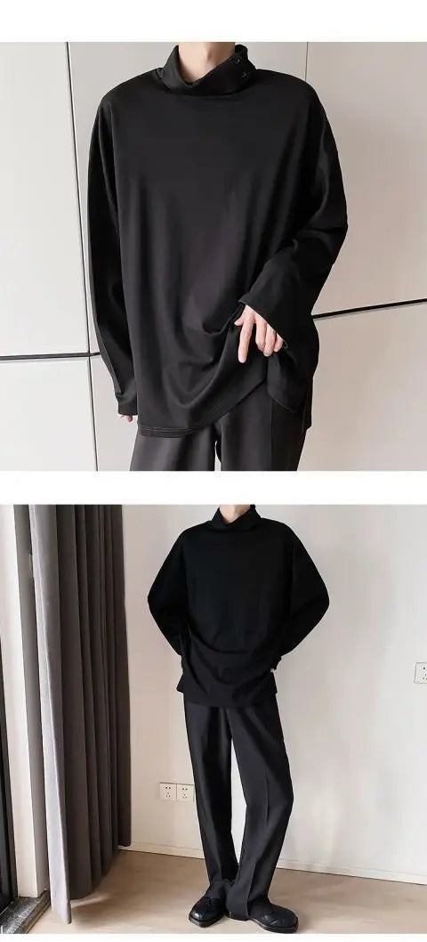 Fashion Style Spring Autumn New Men's Japanese Simple Sweatshirt Loose Personality Half Turtleneck Bottoming Shirt Male Clothes