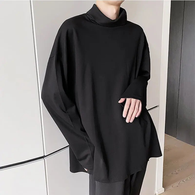 Fashion Style Spring Autumn New Men's Japanese Simple Sweatshirt Loose Personality Half Turtleneck Bottoming Shirt Male Clothes