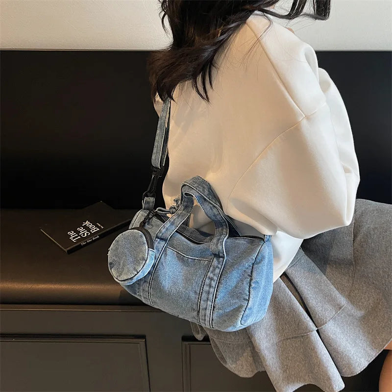 Denim Vintage Messenger Bag for Women Jeans Tote Handbag Fashion Crossbody Shoulder Bag Large Capacity Causal Ladies Satchel Bag