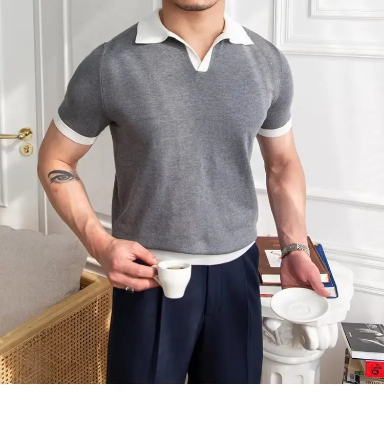 Fashion New Men's Elegant Knitted Polo Shirts Casual Versatile Lapel Tees Summer Breathable Loose Tops for Men Commuter Clothes