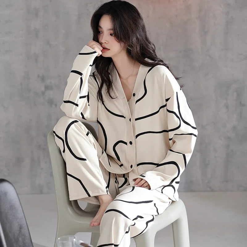 New Arrival Ladies' Spring/Autumn Milk Silk Sweet Casual Pyjamas - Women's Long-Sleeved Top and Trousers Lightweight Homewear Se