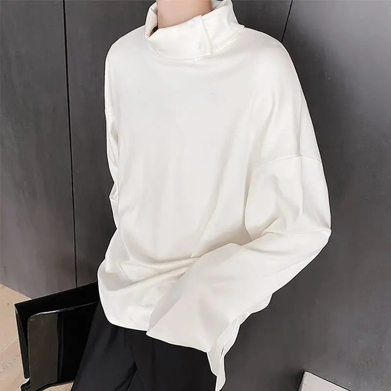 Fashion Style Spring Autumn New Men's Japanese Simple Sweatshirt Loose Personality Half Turtleneck Bottoming Shirt Male Clothes