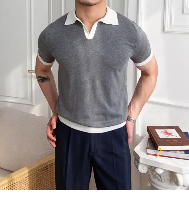 Fashion New Men's Elegant Knitted Polo Shirts Casual Versatile Lapel Tees Summer Breathable Loose Tops for Men Commuter Clothes